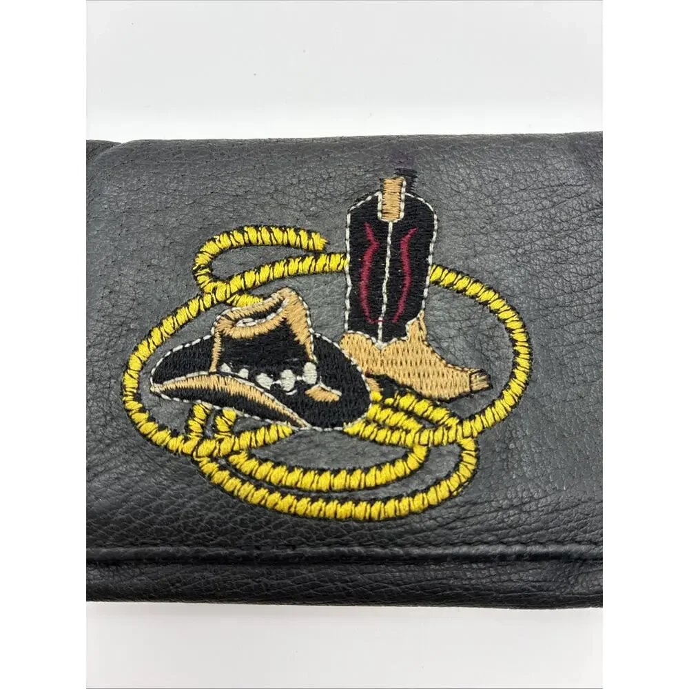 Men’s Black Vintage Embroidered Western Cowboy Pleather Wallet Made In 11/05